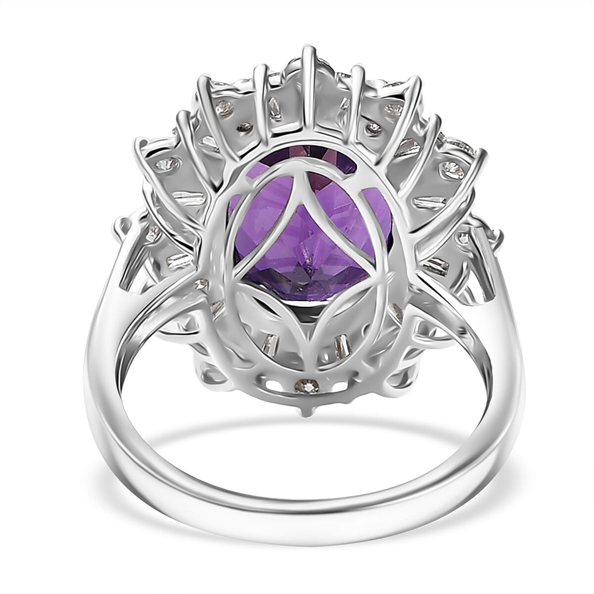 D'Joy Lusaka Amethyst and Moissanite 7.50 ctw Crown Solstice Ring in Rhodium Over Sterling Silver (Size 7.0) image number 4