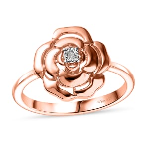 D’Joy Diamond Accent Floral Ring in 18K Vermeil Rose Gold Over Sterling Silver (Size 10.0)