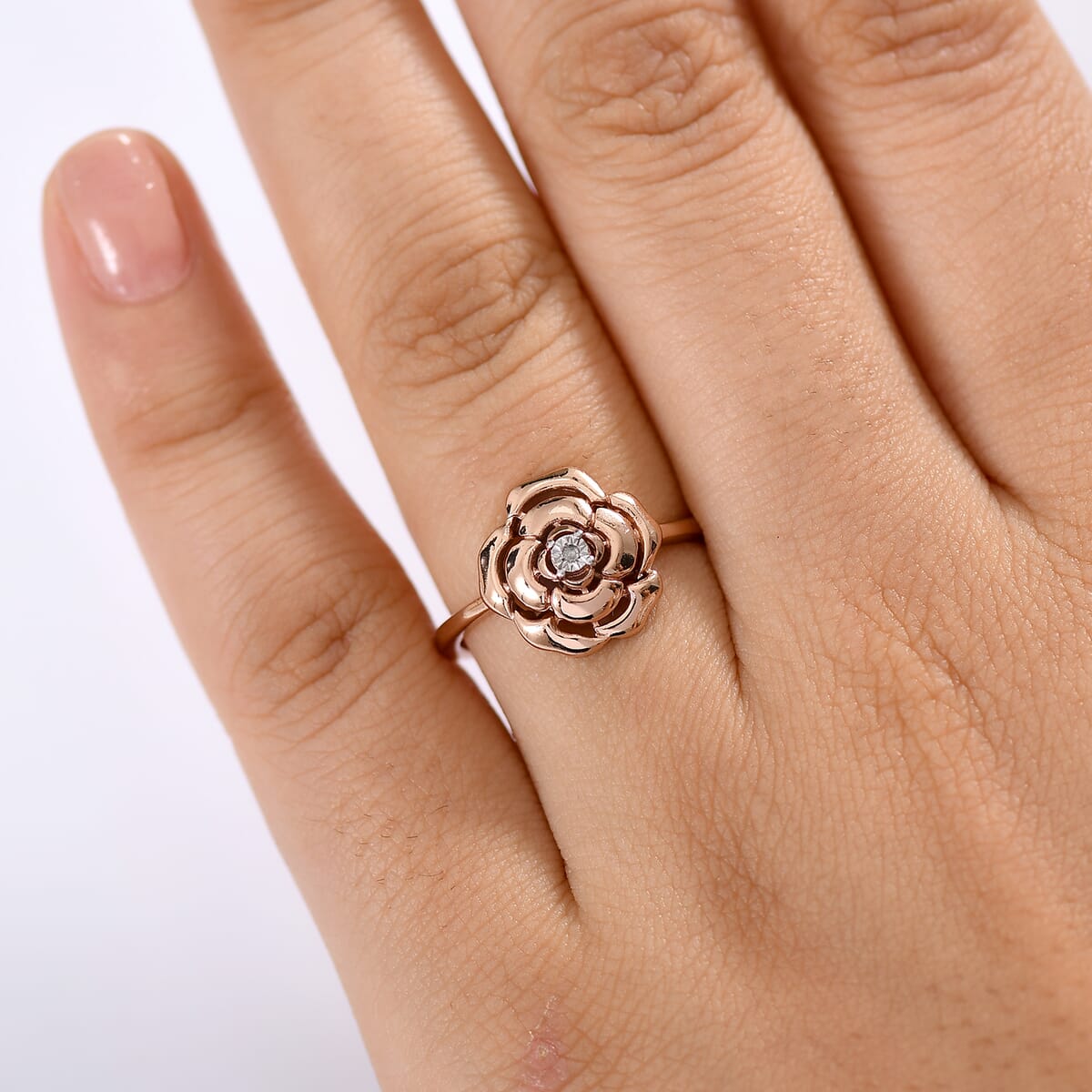 D’Joy Diamond Accent Floral Ring in 18K Vermeil Rose Gold Over Sterling Silver (Size 10.0) image number 2
