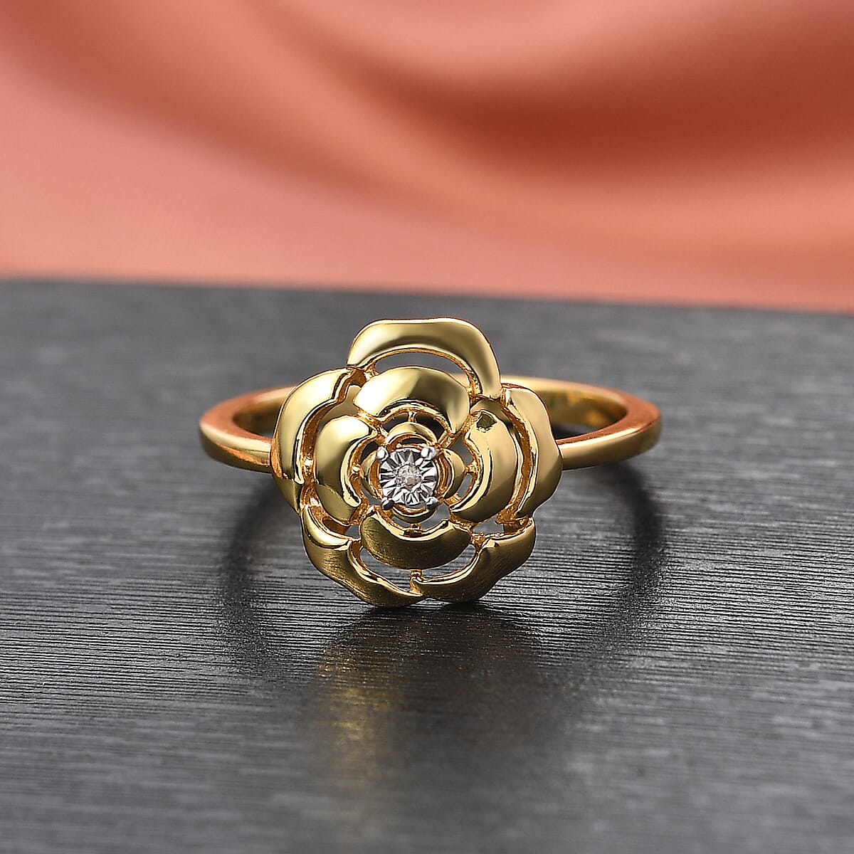 D'Joy Diamond Accent Floral Ring in 18K Vermeil Yellow Gold Over Sterling Silver (Size 5.0) image number 1