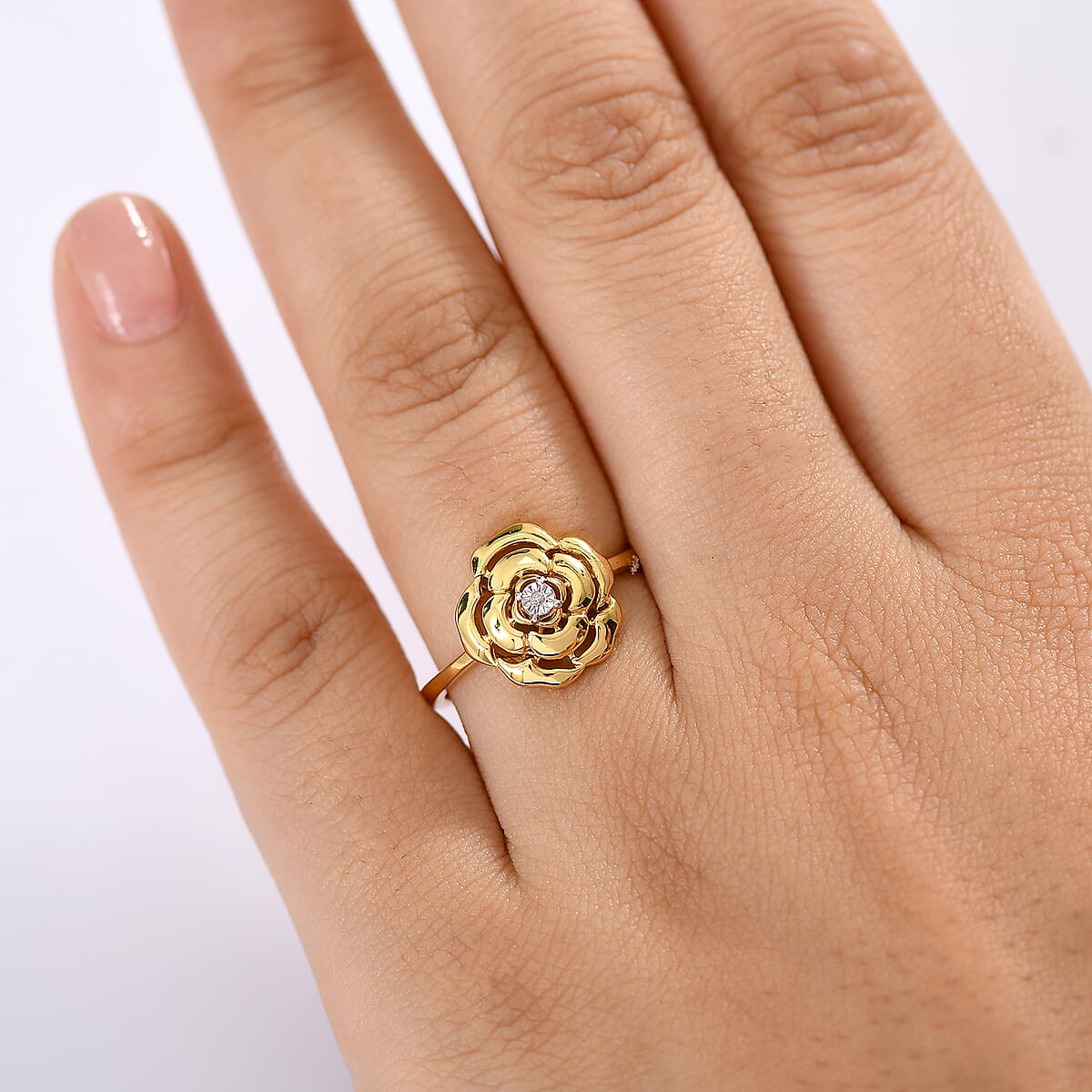 D'Joy Diamond Accent Floral Ring in 18K Vermeil Yellow Gold Over Sterling Silver (Size 5.0) image number 2