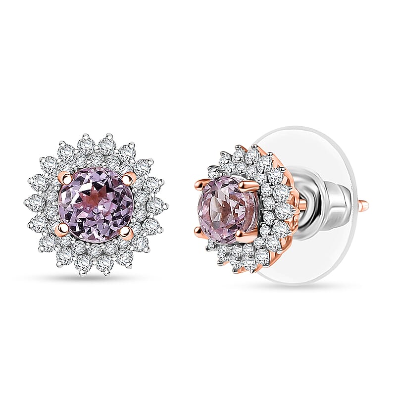 D'Joy Premium Martha Rocha Kunzite and Moissanite 1.75 ctw Bloom Fire Stud Earrings in 18K Vermeil Rose Gold Over Sterling Silver