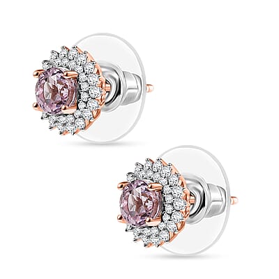 D'Joy Premium Martha Rocha Kunzite and Moissanite 1.75 ctw Bloom Fire Stud Earrings in 18K Vermeil Rose Gold Over Sterling Silver