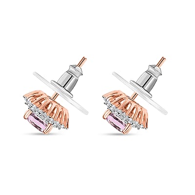 D'Joy Premium Martha Rocha Kunzite and Moissanite 1.75 ctw Bloom Fire Stud Earrings in 18K Vermeil Rose Gold Over Sterling Silver