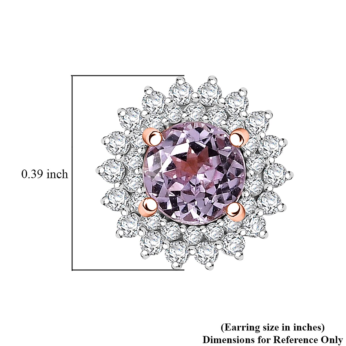 D'Joy Premium Martha Rocha Kunzite and Moissanite 1.75 ctw Bloom Fire Stud Earrings in 18K Vermeil Rose Gold Over Sterling Silver