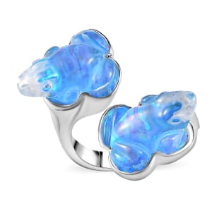 Sajen Silver Blue Opal Doublet Quartz Carved Frog 12.15 ctw Ring in Rhodium Over Sterling Silver (Size 10.0)