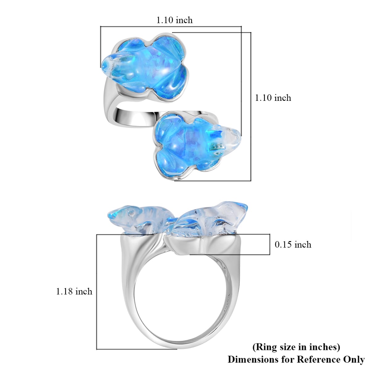Sajen Silver Blue Opal Doublet Quartz Carved Frog 12.15 ctw Ring in Rhodium Over Sterling Silver (Size 10.0) image number 5
