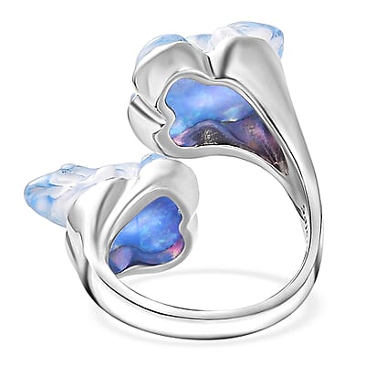 Sajen Silver Blue Opal Doublet Quartz Carved Frog 12.15 ctw Ring in Rhodium Over Sterling Silver (Size 6.0)