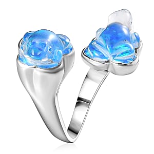 Sajen Silver Blue Opal Doublet Quartz Carved Frog 12.15 ctw Ring in Rhodium Over Sterling Silver (Size 7.0)