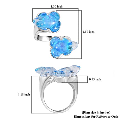 Sajen Silver Blue Opal Doublet Quartz Carved Frog 12.15 ctw Ring in Rhodium Over Sterling Silver (Size 8.0)
