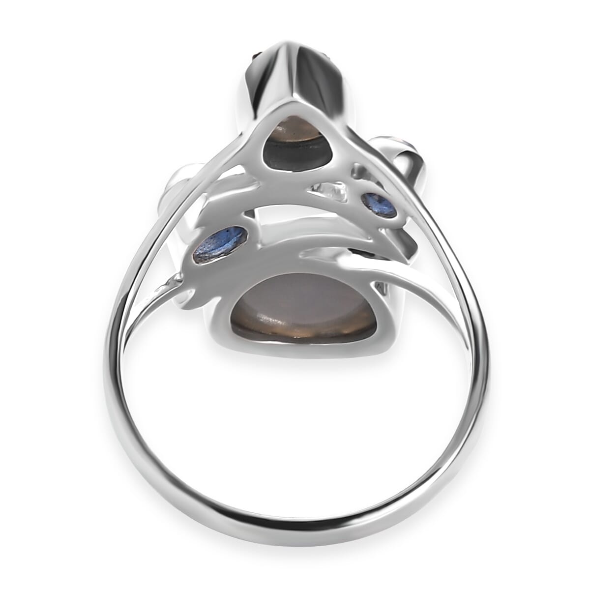 Sajen Silver Flat Blue Sapphire Drusy Quartz and Multi Gemstone 3.75 ctw Ring in Rhodium Over Sterling Silver (Size 11.0) image number 4