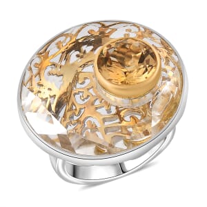 Sajen Silver Natural Crystal and Brazilian Citrine 33.15 ctw Ring in Rhodium Over Sterling Silver (Size 10.0)