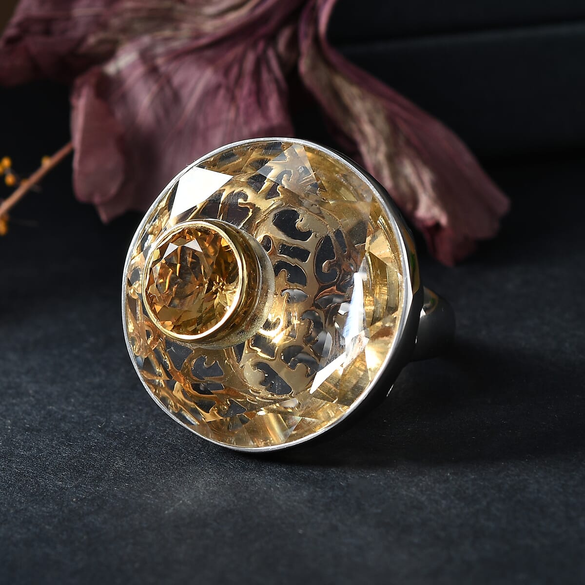 Sajen Silver Natural Crystal and Brazilian Citrine 33.15 ctw Ring in Rhodium Over Sterling Silver (Size 10.0) image number 1