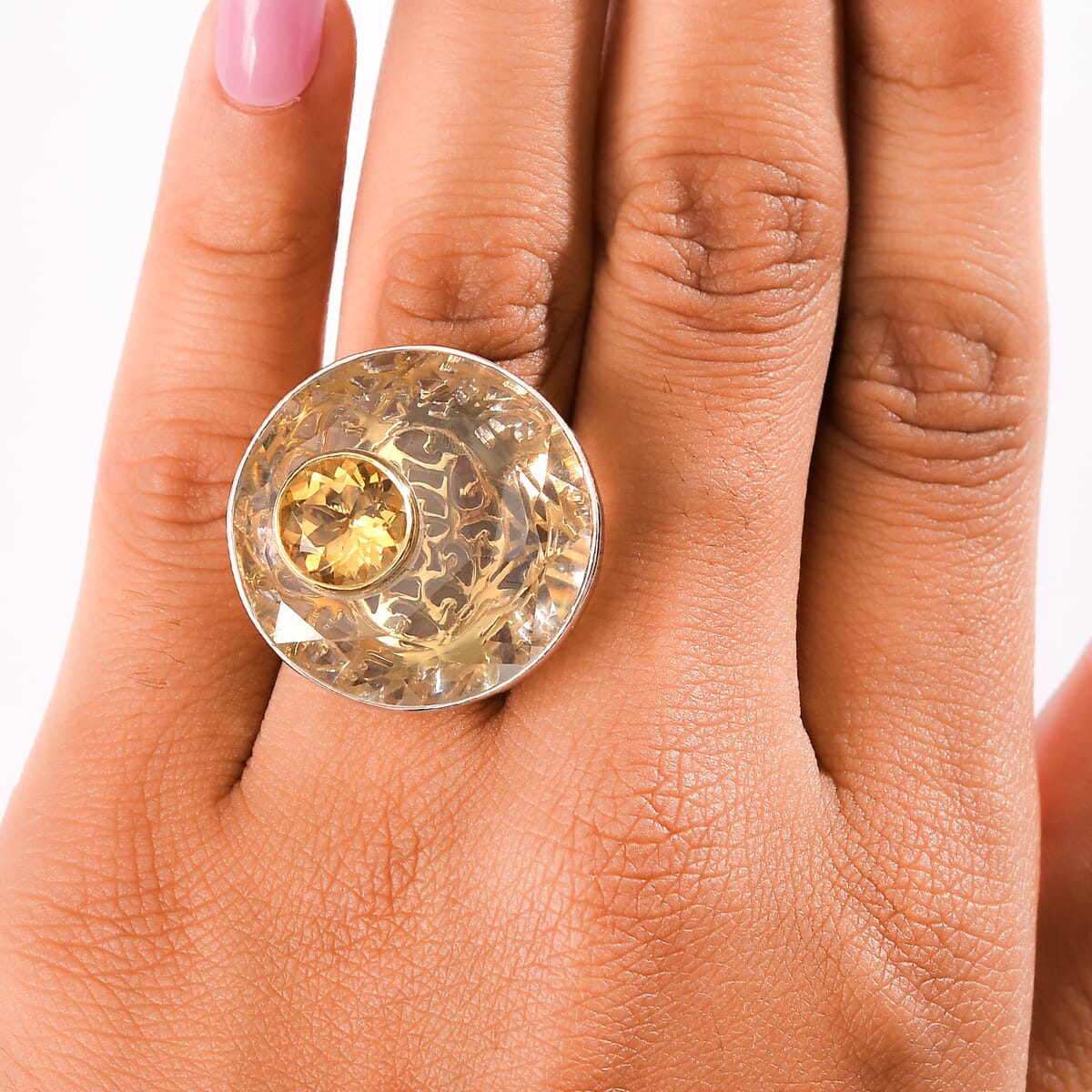 Sajen Silver Natural Crystal and Brazilian Citrine 33.15 ctw Ring in Rhodium Over Sterling Silver (Size 10.0) image number 2