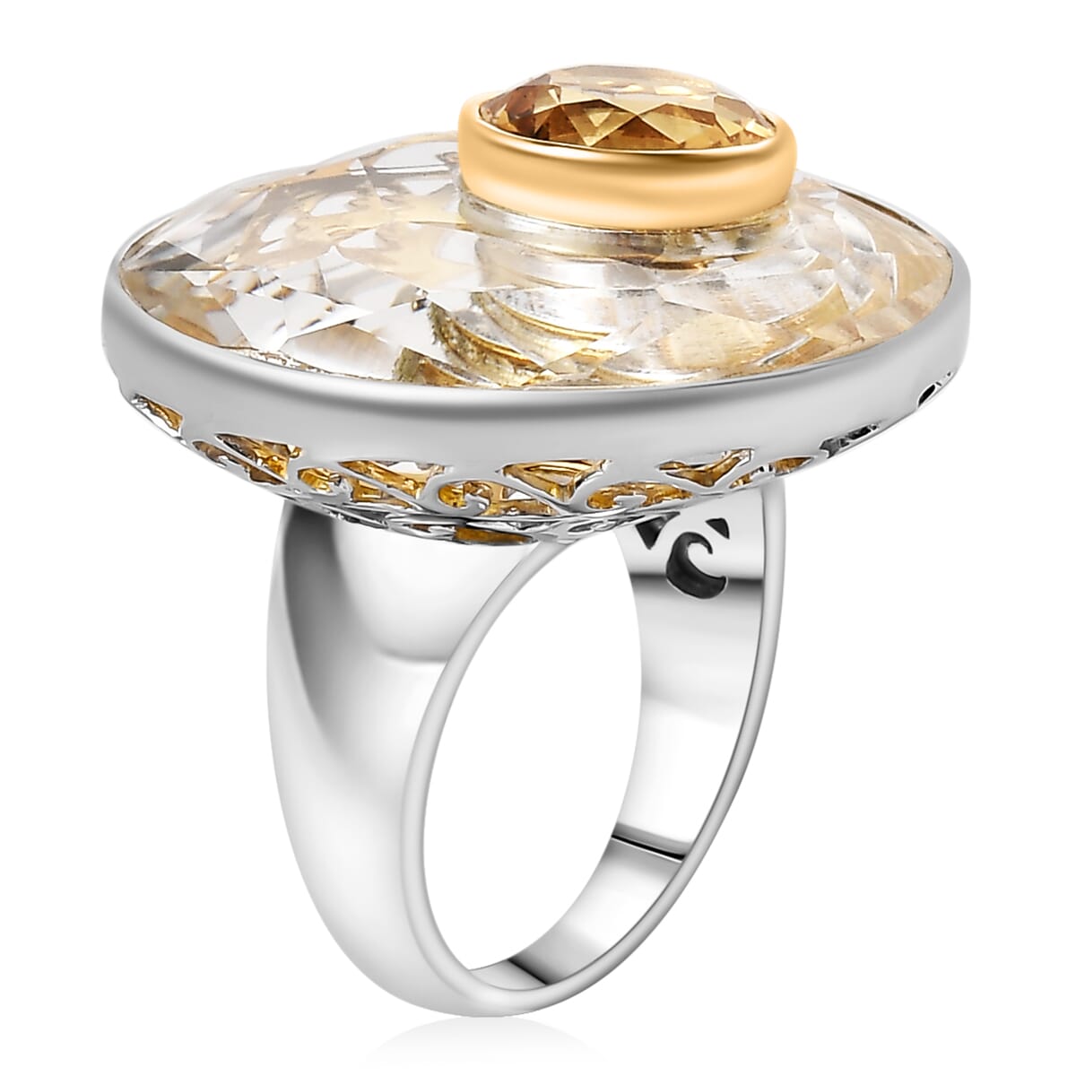 Sajen Silver Natural Crystal and Brazilian Citrine 33.15 ctw Ring in Rhodium Over Sterling Silver (Size 10.0) image number 3