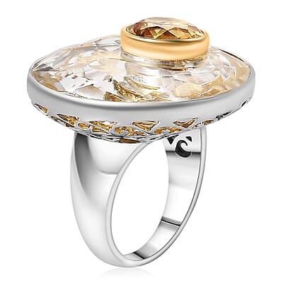 Sajen Silver Natural Crystal and Brazilian Citrine 33.15 ctw Ring in Rhodium Over Sterling Silver (Size 10.0)