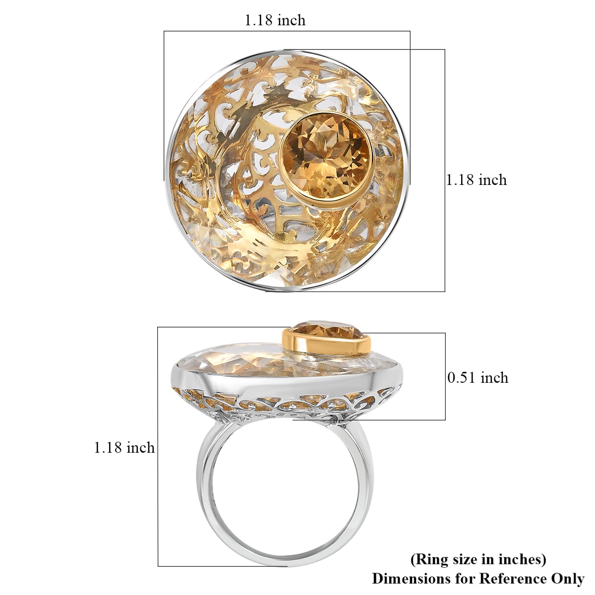 Sajen Silver Natural Crystal and Brazilian Citrine 33.15 ctw Ring in Rhodium Over Sterling Silver (Size 7.0) image number 5