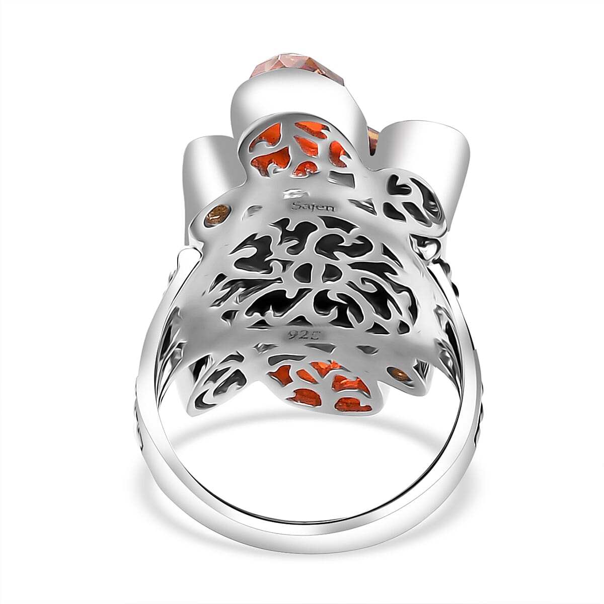Sajen Silver Astral Leopard Gold Window Drusy Quartz and Multi Gemstone 17.20 ctw Ring in Rhodium Over Sterling Silver (Size 10.0)