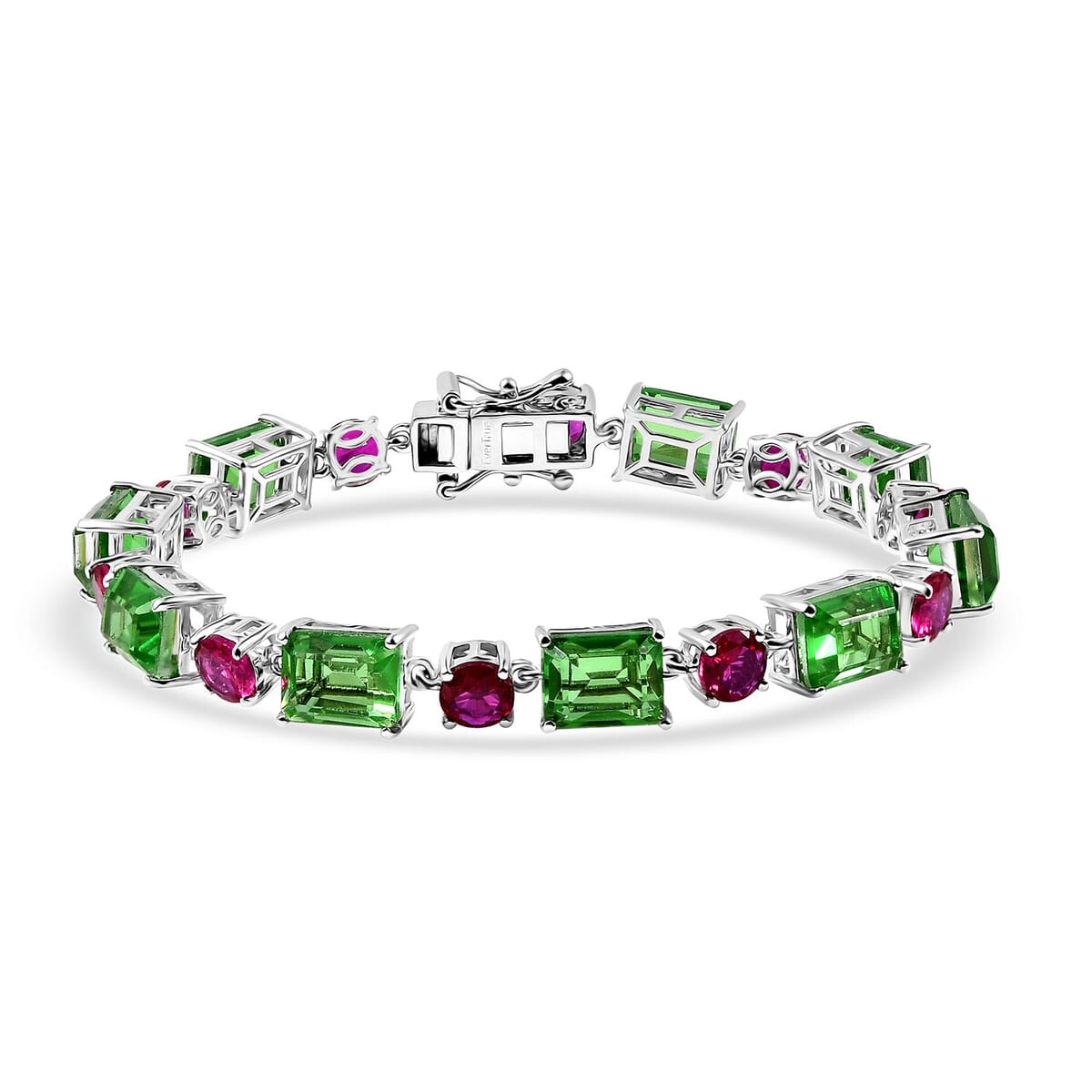 Ever True Chartreuse Quartz (Triplet) and Lab Created Ruby 23.50 ctw Vine Bracelet in Platinum Bon (6.50 In) image number 0