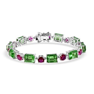 Ever True Chartreuse Quartz (Triplet) and Lab Created Ruby 23.50 ctw Vine Bracelet in Platinum Bon (6.50 In)