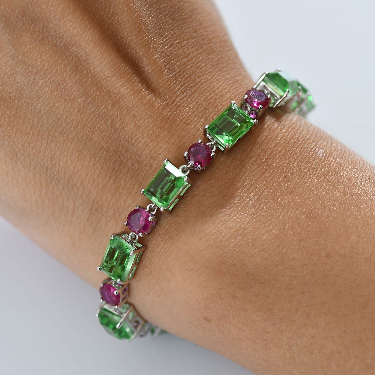 Ever True Chartreuse Quartz (Triplet) and Lab Created Ruby 23.50 ctw Vine Bracelet in Platinum Bon (6.50 In) image number 2