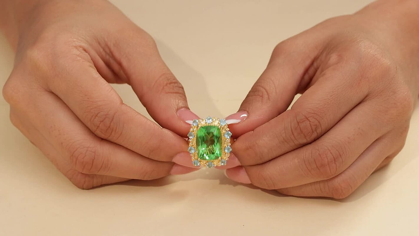 Ever True Chartreuse Quartz, Multi Gemstone Rainforest Radiance Ring in 18K YG Plated (Size 7.0) 12.60 ctw