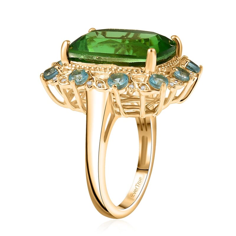 EverTrue Chartreuse Quartz (Triplet) and Multi Gemstone 12.60 ctw Rainforest Radiance Ring in 18K Yellow Gold Plated (Size 10.0)
