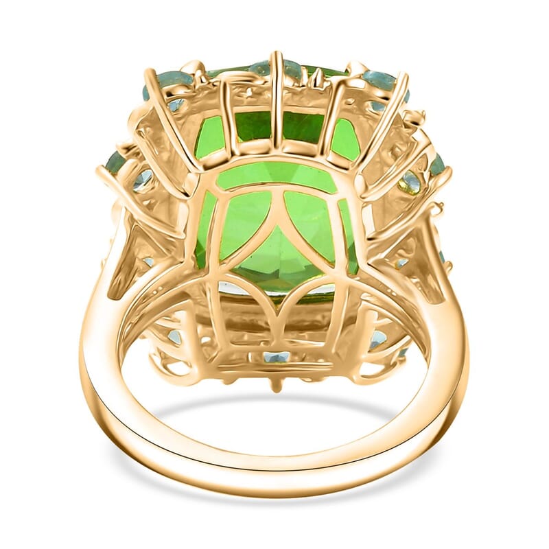 EverTrue Chartreuse Quartz (Triplet) and Multi Gemstone 12.60 ctw Rainforest Radiance Ring in 18K Yellow Gold Plated (Size 10.0)