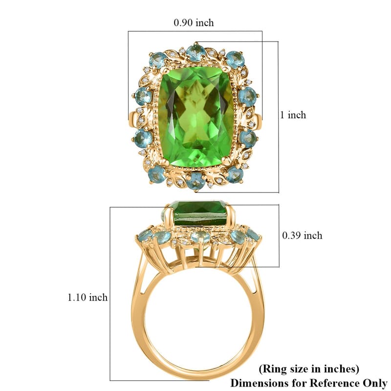 EverTrue Chartreuse Quartz (Triplet) and Multi Gemstone 12.60 ctw Rainforest Radiance Ring in 18K Yellow Gold Plated (Size 10.0)
