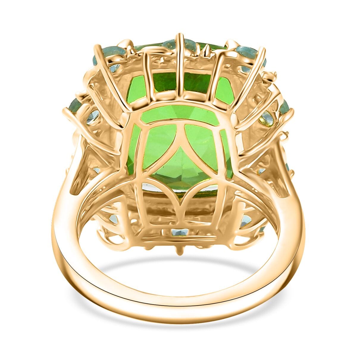 Ever True Chartreuse Quartz (Triplet) and Multi Gemstone 12.60 ctw Rainforest Radiance Ring in 18K Yellow Gold Plated (Size 7.0) (Del. in 10-12 Days)  image number 4