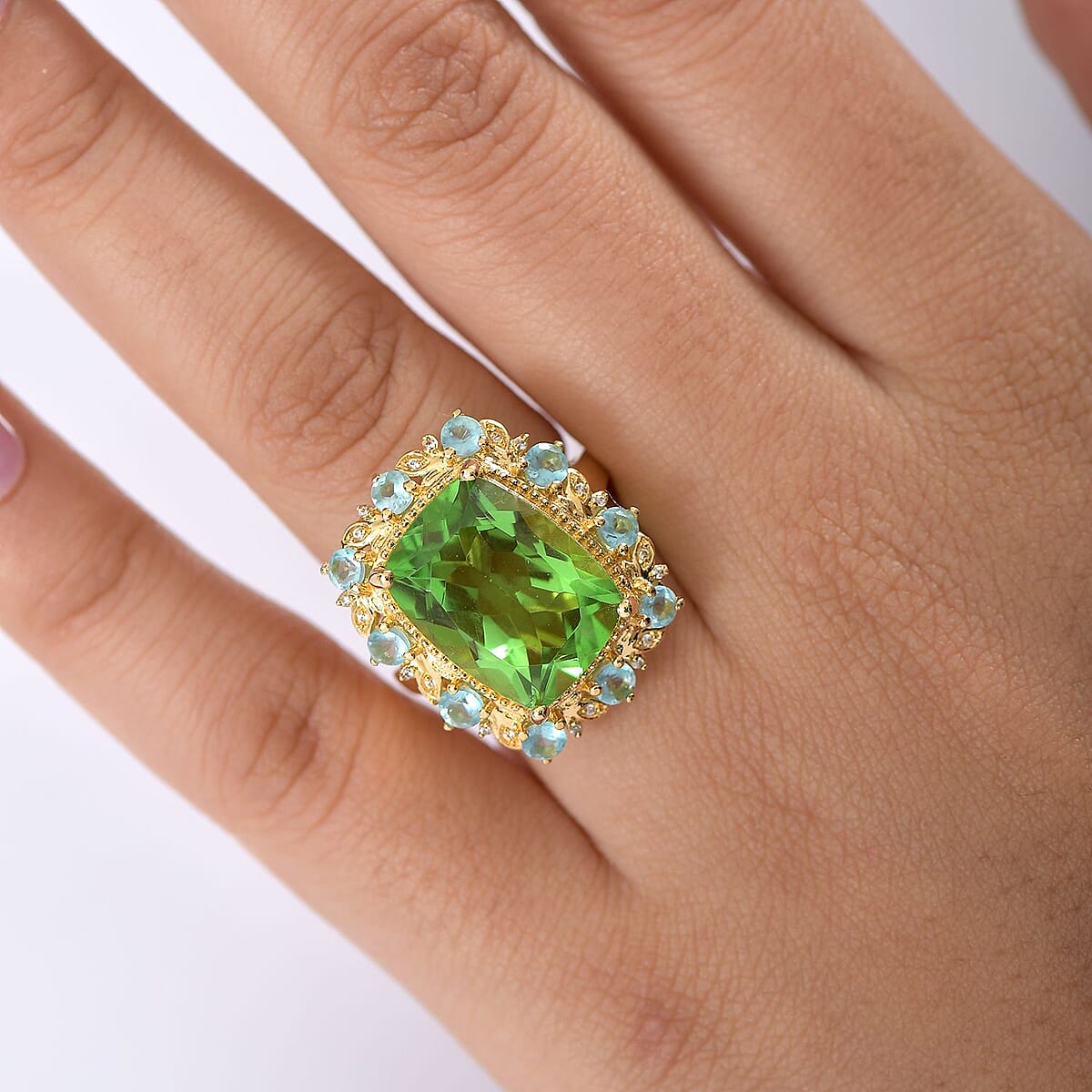 EverTrue Chartreuse Quartz (Triplet) and Multi Gemstone 12.60 ctw Rainforest Radiance Ring in 18K Yellow Gold Plated (Size 8.0) image number 2