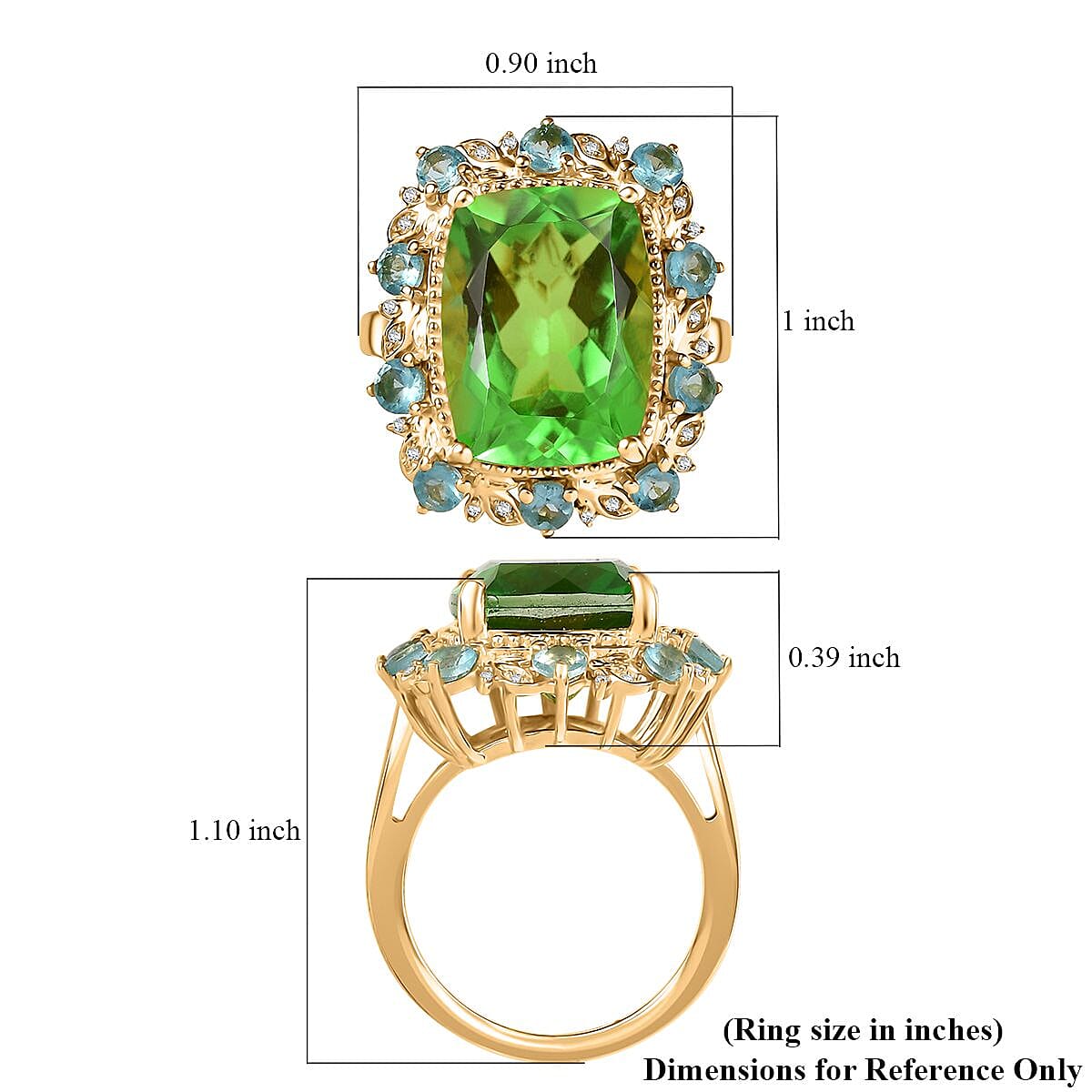 EverTrue Chartreuse Quartz (Triplet) and Multi Gemstone 12.60 ctw Rainforest Radiance Ring in 18K Yellow Gold Plated (Size 8.0) image number 5