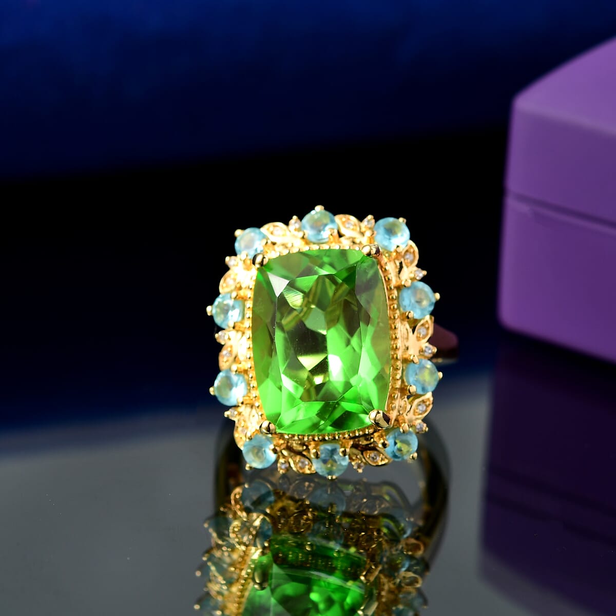 Ever True Chartreuse Quartz (Triplet) and Multi Gemstone 12.60 ctw Rainforest Radiance Ring in 18K Yellow Gold Plated (Size 9.0) image number 1