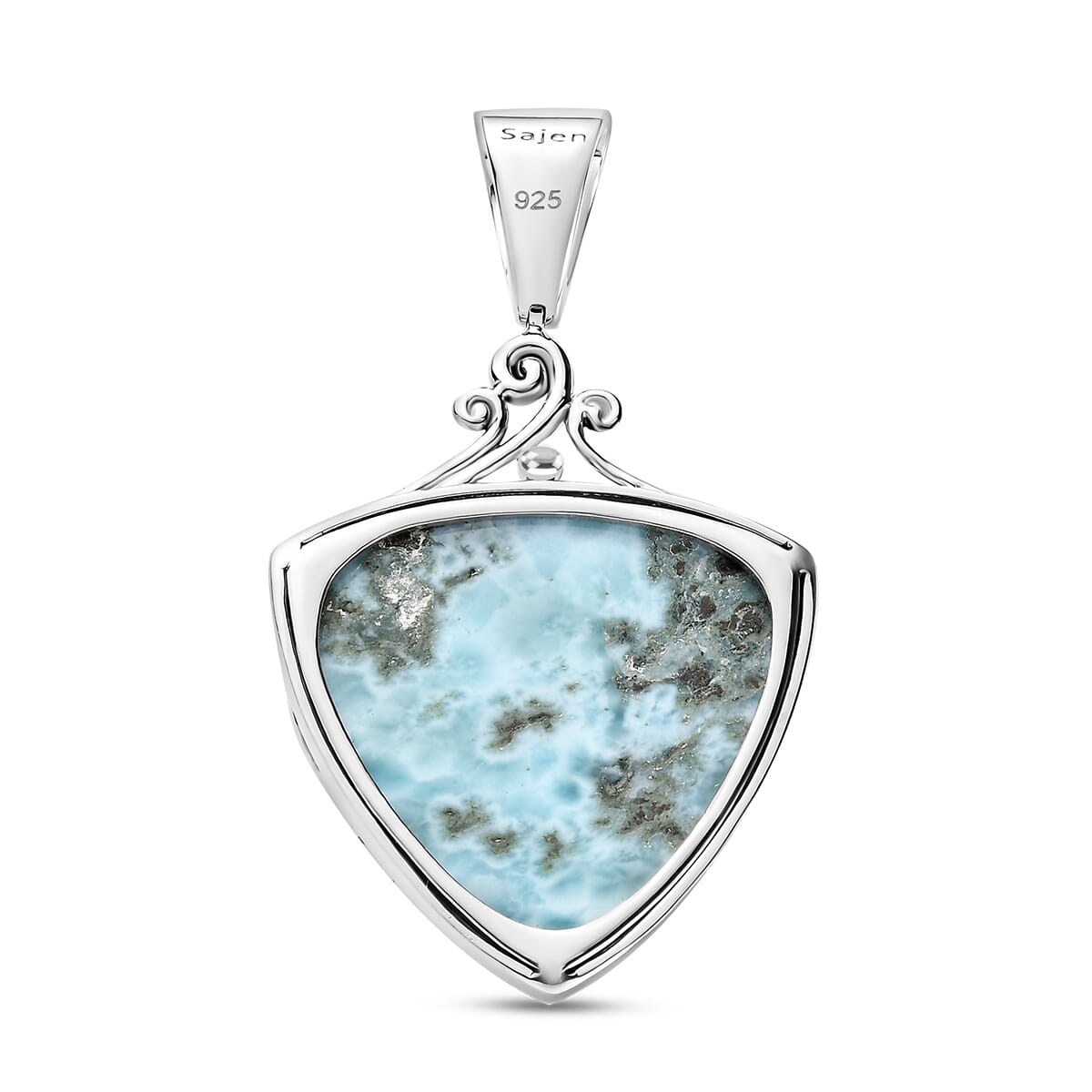 Sajen Silver Larimar and Celestial Blue Doublet Quartz 23.70 ctw Turtle Pendant in Rhodium Over Sterling Silver image number 4