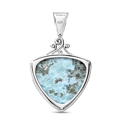 Sajen Silver Larimar and Celestial Blue Doublet Quartz 23.70 ctw Turtle Pendant without Chain in Rhodium Over Sterling Silver