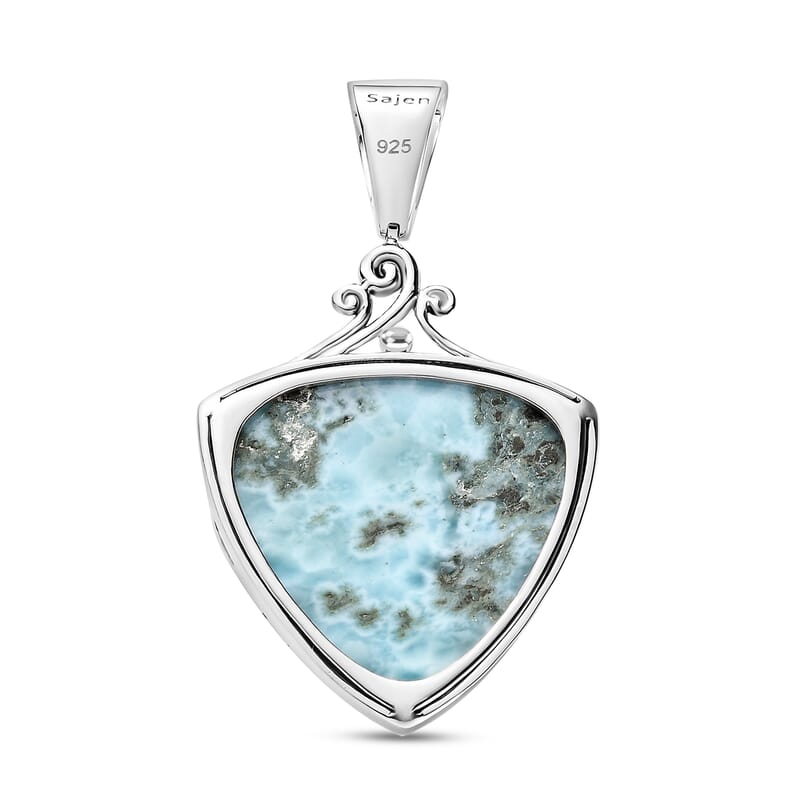 Sajen Silver Larimar and Celestial Blue Doublet Quartz 23.70 ctw Turtle Pendant without Chain in Rhodium Over Sterling Silver