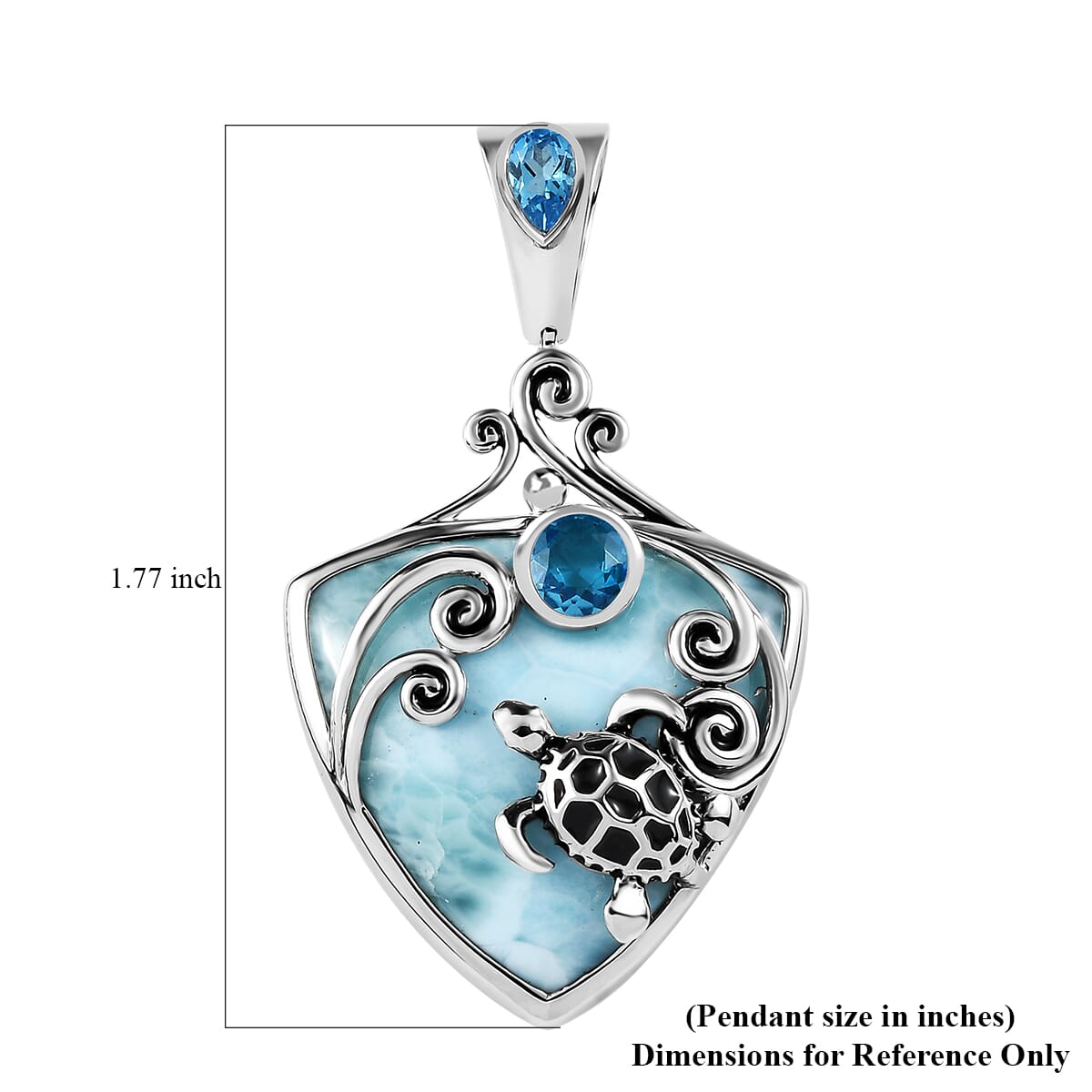 Sajen Silver Larimar and Celestial Blue Doublet Quartz 23.70 ctw Turtle Pendant in Rhodium Over Sterling Silver image number 5