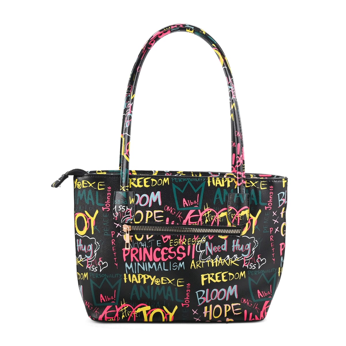 Chunma 3pc Black Graffiti Art Vegan Leather Tote, Shoulder Bag and Wallet image number 3