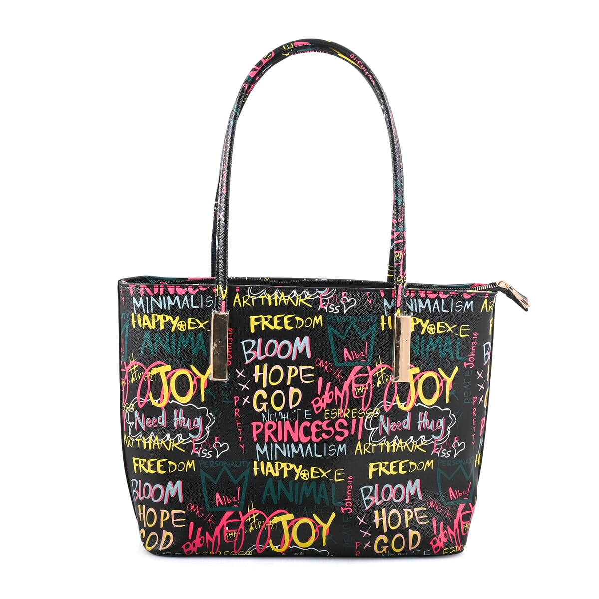 Chunma 3pc Black Graffiti Art Vegan Leather Tote, Shoulder Bag and Wallet image number 4
