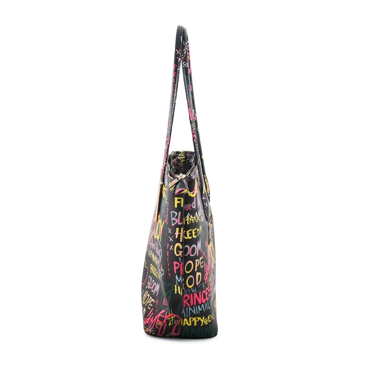 Chunma 3pc Black Graffiti Art Vegan Leather Tote, Shoulder Bag and Wallet image number 5