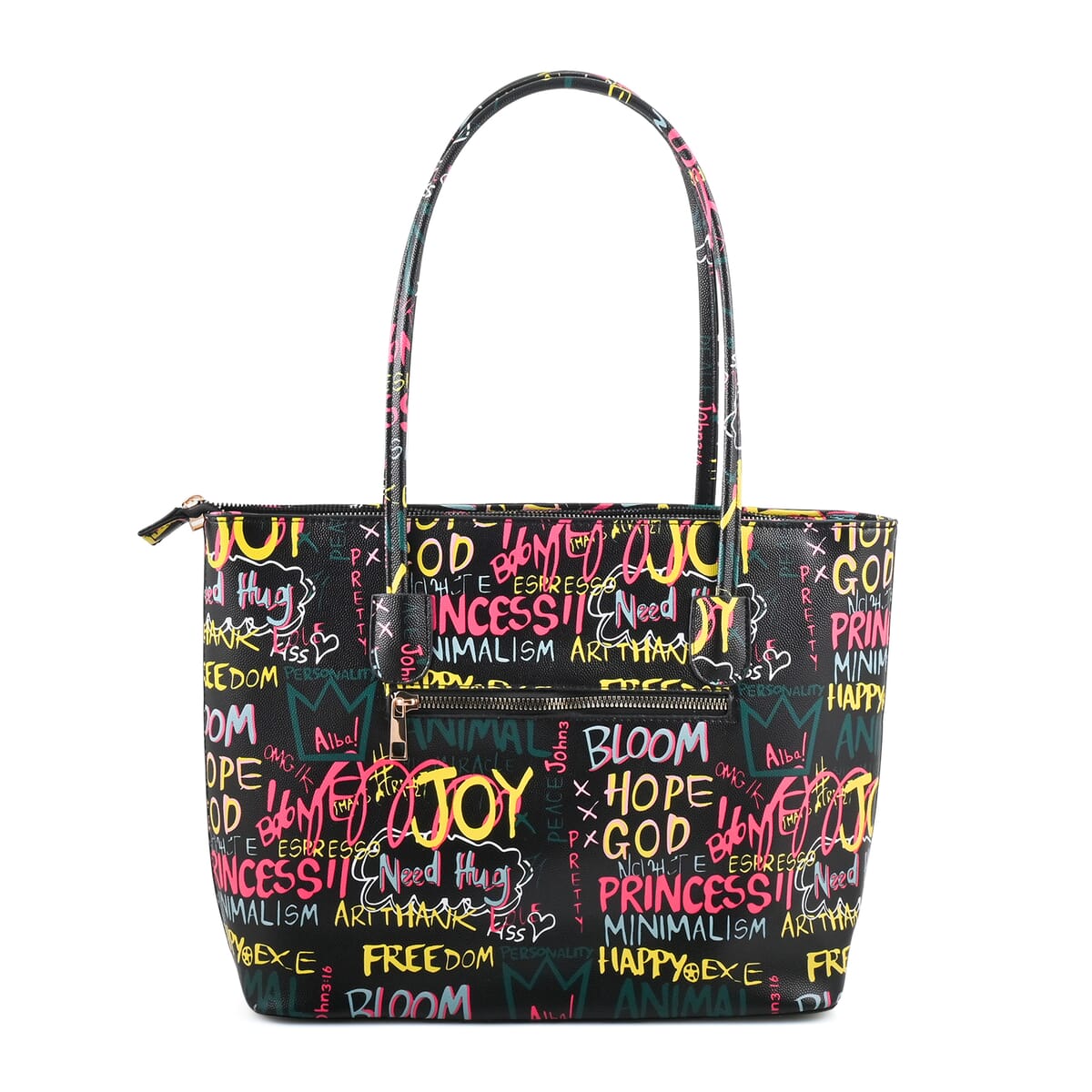 Chunma 3pc Black Graffiti Art Vegan Leather Tote, Shoulder Bag and Wallet image number 6