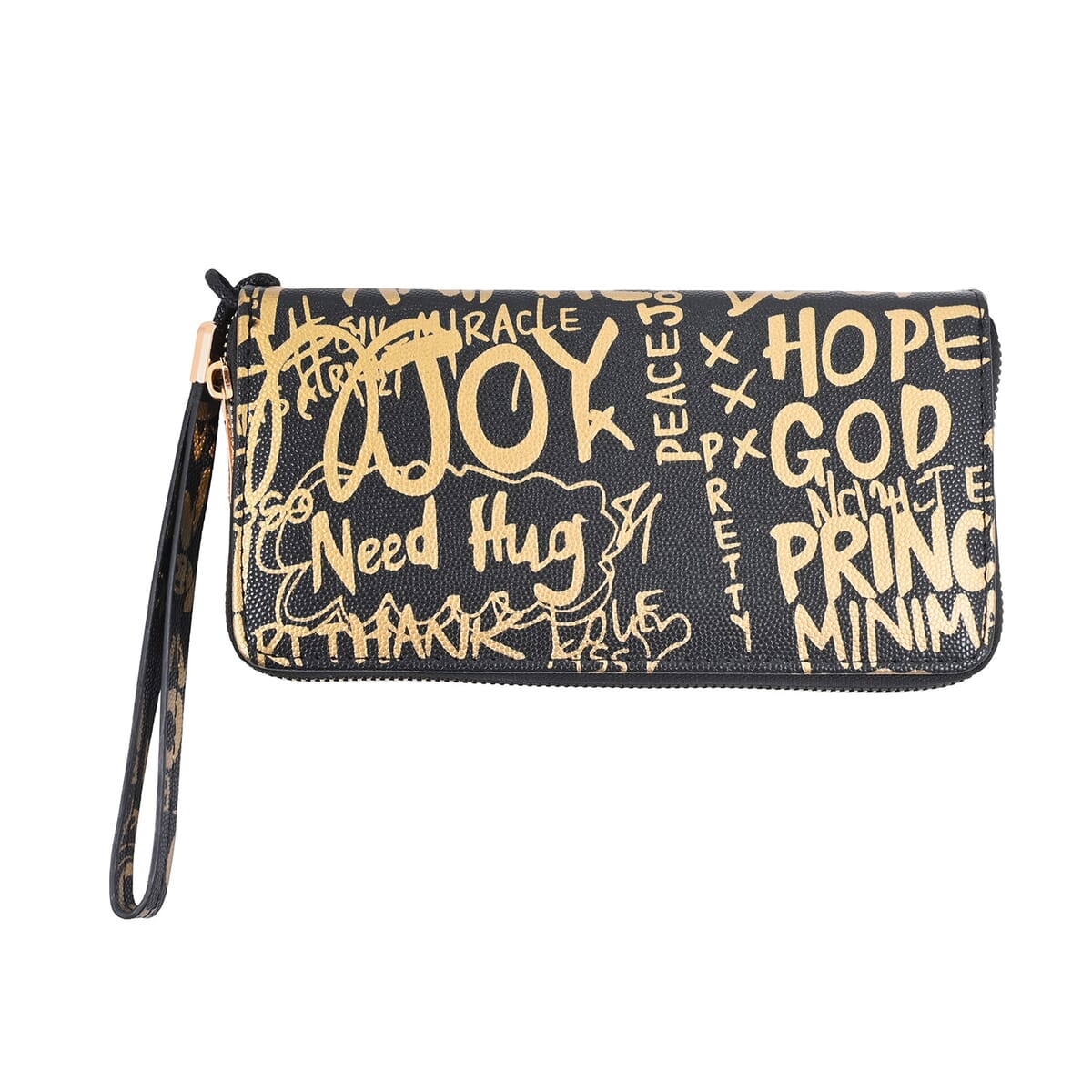 Chunma 3pc Black & Golden Graffiti Art Vegan Leather Tote, Shoulder Bag and Wallet image number 6