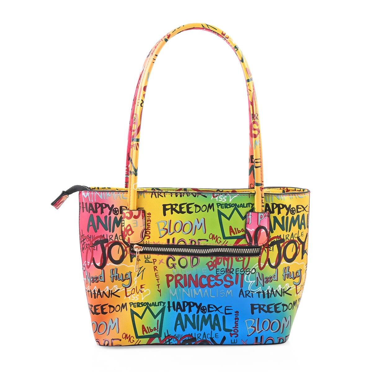 Chunma 3pc Multi Color Graffiti Art Vegan Leather Tote, Shoulder Bag and Wallet image number 2