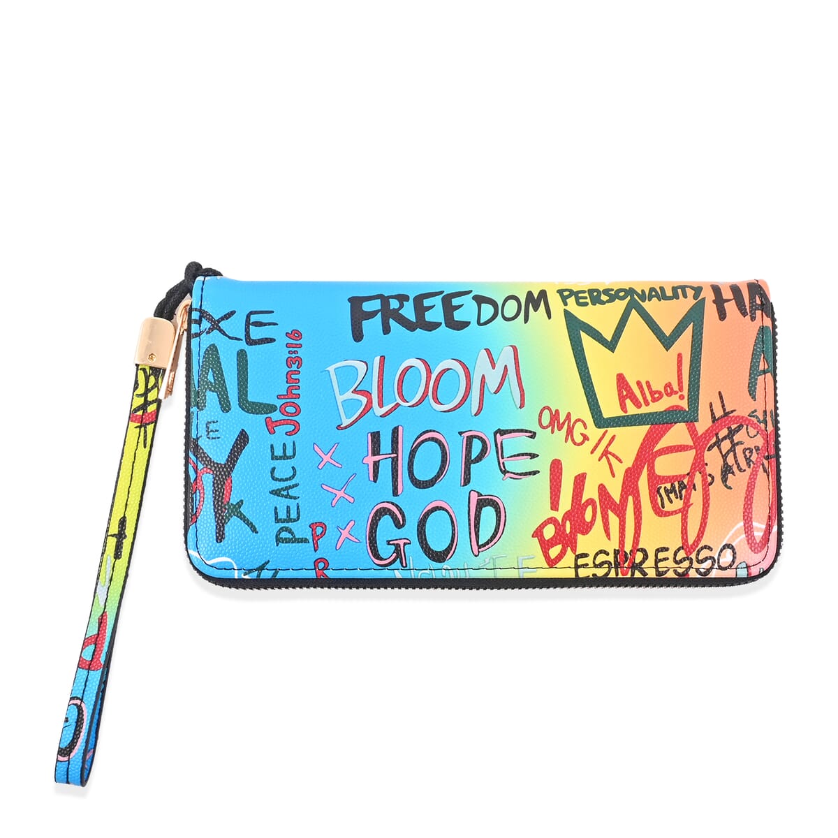 Chunma 3pc Multi Color Graffiti Art Vegan Leather Tote, Shoulder Bag and Wallet image number 6