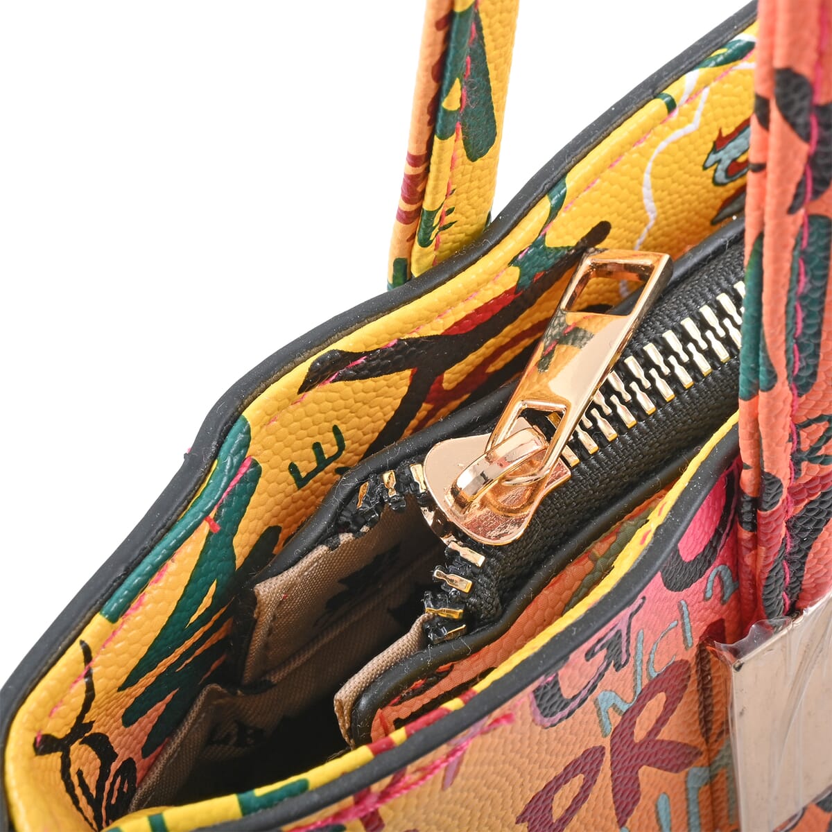 Chunma 3pc Multi Color Graffiti Art Vegan Leather Tote, Shoulder Bag and Wallet image number 8