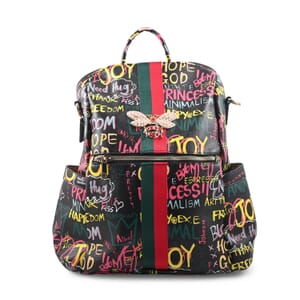 Chunma Black Graffiti Art Vegan Leather Backpack