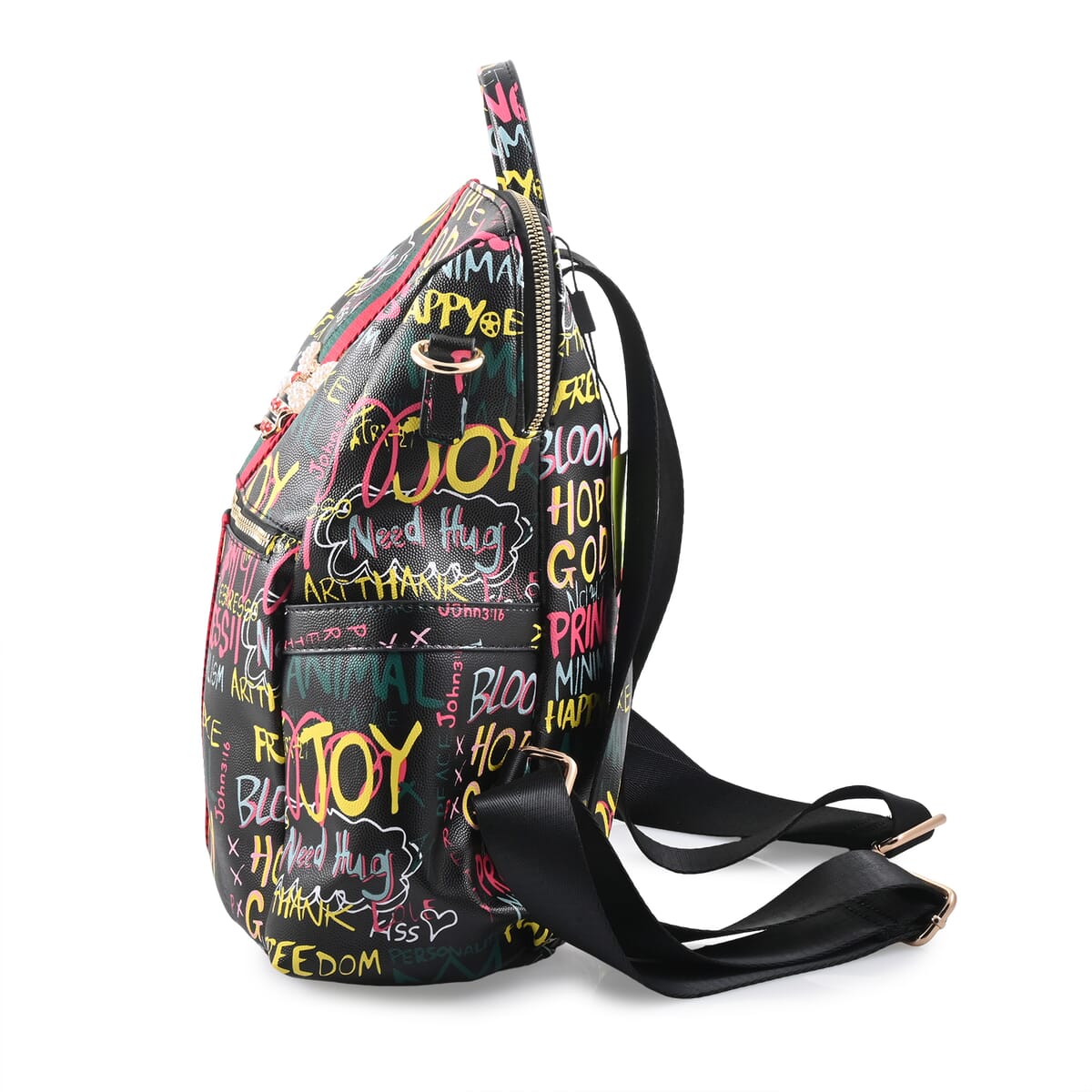 Chunma Black Graffiti Art Vegan Leather Backpack image number 1