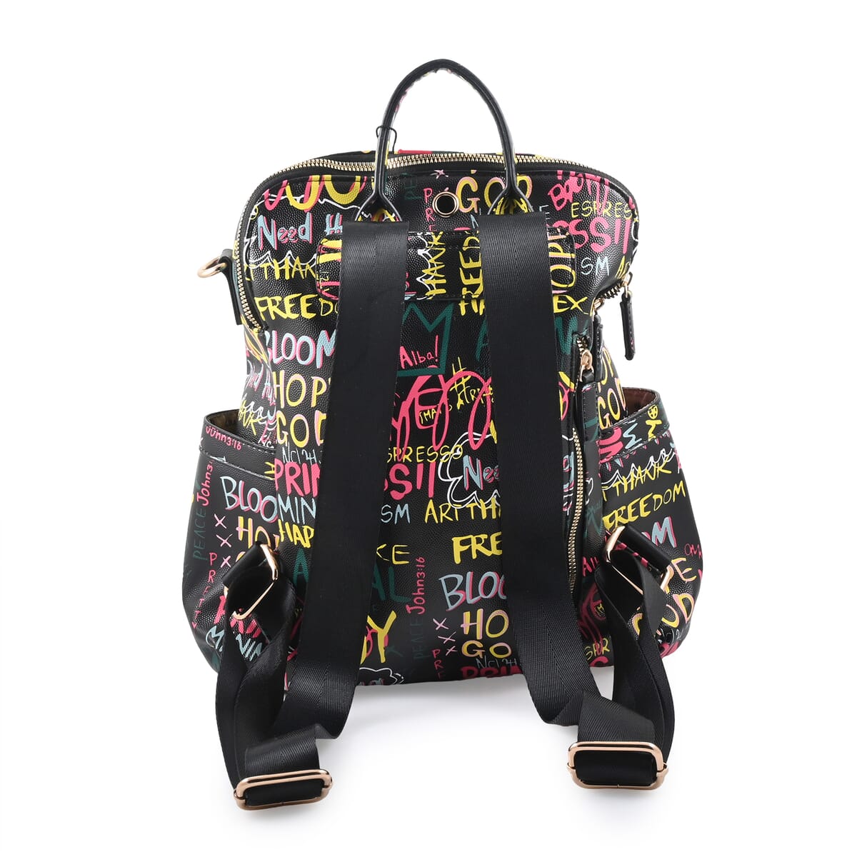 Chunma Black Graffiti Art Vegan Leather Backpack image number 2