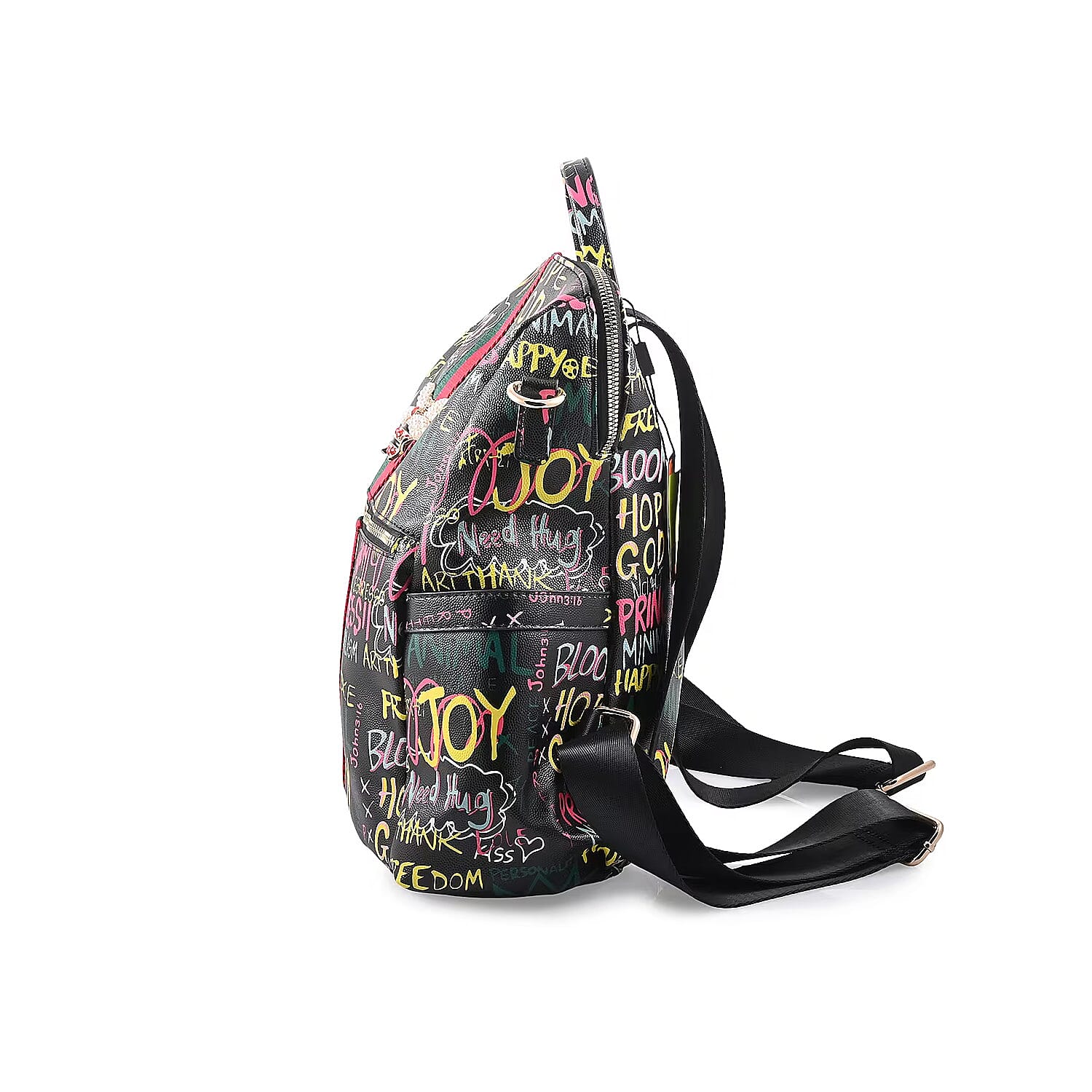 Chunma Black Graffiti Art Vegan Leather Backpack