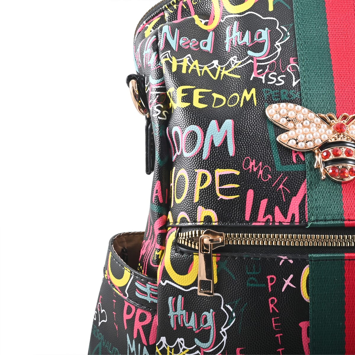 Chunma Black Graffiti Art Vegan Leather Backpack image number 4